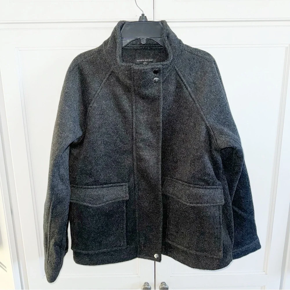 Banana Republic Women’s Brushed Melton Pocket Short Jacket Drk Charcoal Gray XS